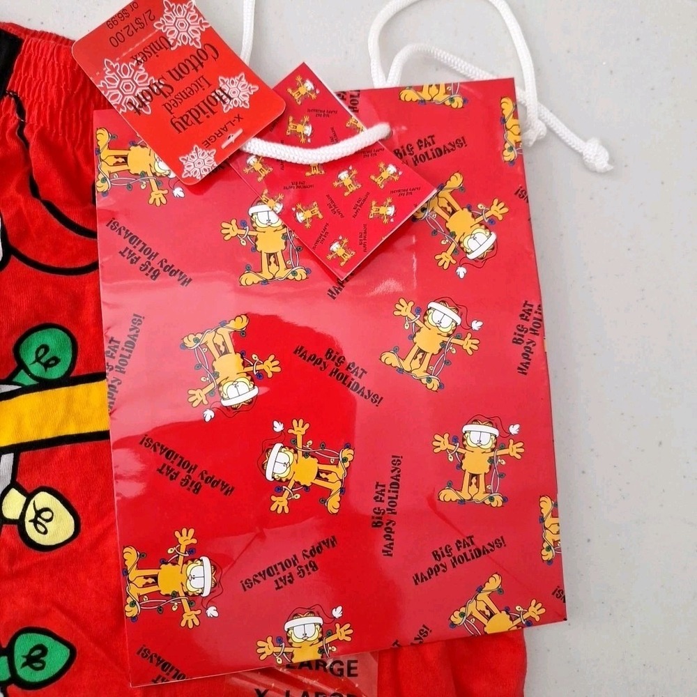 Vtg GARFIELD the Cat PAWS Boxers Mens XL Christmas Underwear W/ GIFT BAG, NWT - Picture 8 of 13